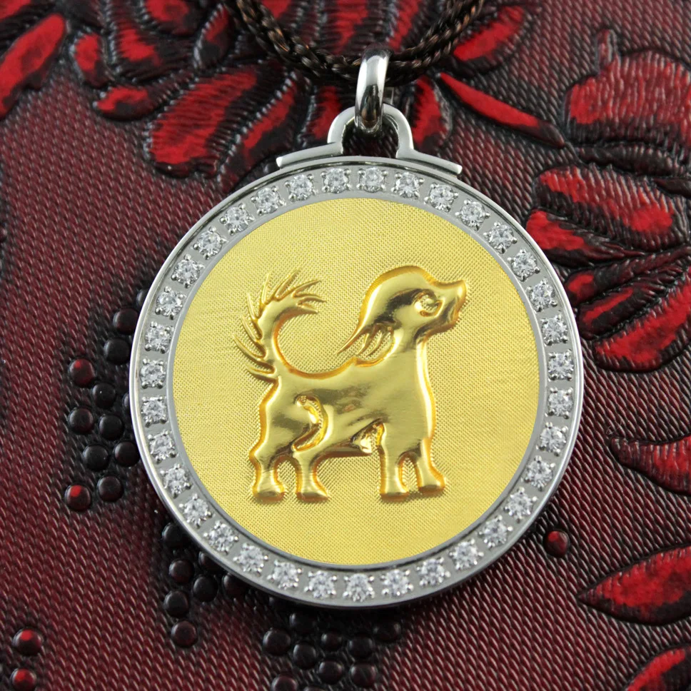 

Zodiac Dog Far Infrared Titanium Steel Diamond Negative Ion Volcanic Stone Energy Pendant Anti Radiation Fatigue Pain