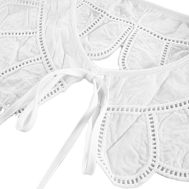 

Women Lace-Up Bowknot False Fake Collar Hollow Out Jacquard Petal Big Shawl Wrap Decorative Necklace Cotton Capelet