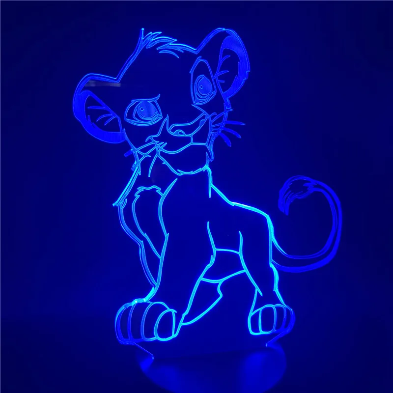 Мультфильм ночник Король Лев Simba светодиодный 3d свет изменение цвета Новинка лампа прикроватная лампа для спальни Рождественский подарок для дома