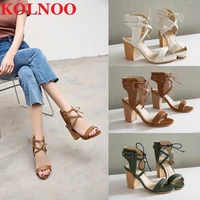 kolnoo ladies handmade new chunky heels sandals lace up slingback peep toe large size 35 47 daily wear fashion party prom shoes