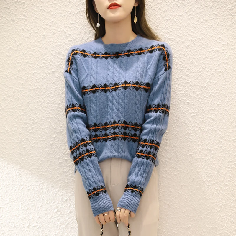 adishree 2020 woman winter 100% Cashmere sweaters autumn knitted Pullovers High Quality Warm Female thickening O-neck Patchwork