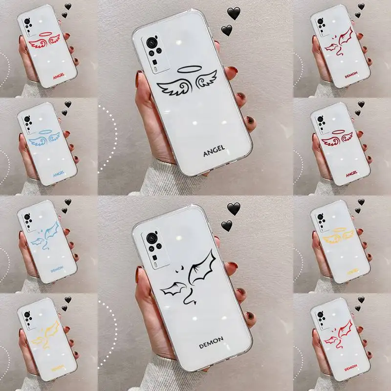 

Demon Angel Couple BFF Cartoon Phone Case Transparent For VIVO S 9 7 6 IQOO NEO 7 5 3 Z3 Z1 X E pro Soft TPU Clear Mobile bags