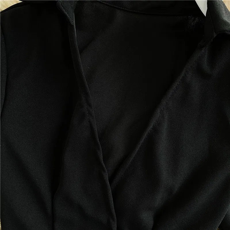 

Vintage Black Two Piece Set Sexy V-Neck Short Sleeve Tops + High Waist Mini Skirt Female Fashion Suit 2021 New Spring Autumn