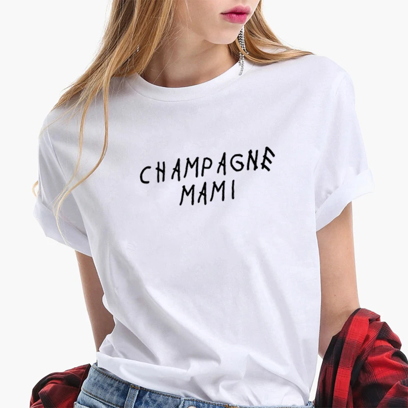 Женская футболка с круглым вырезом Champagne Mami Стильная летняя хлопковая коротким