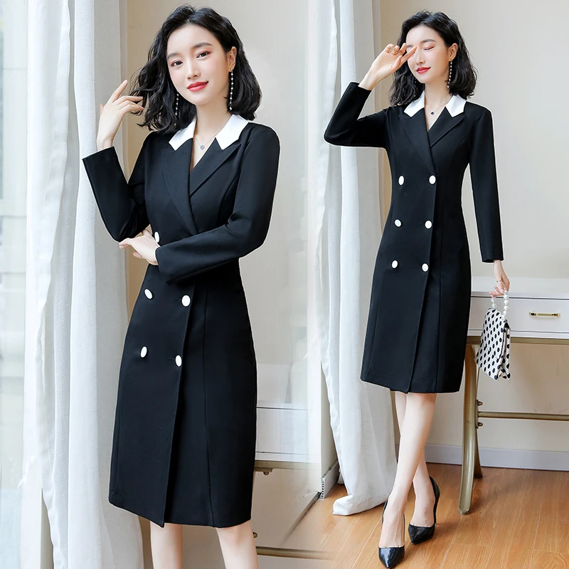 

Женское Деловое платье с длинным рукавом, простое эксклюзивное Деловое платье в офисном стиле с воротником-стойкой, осень