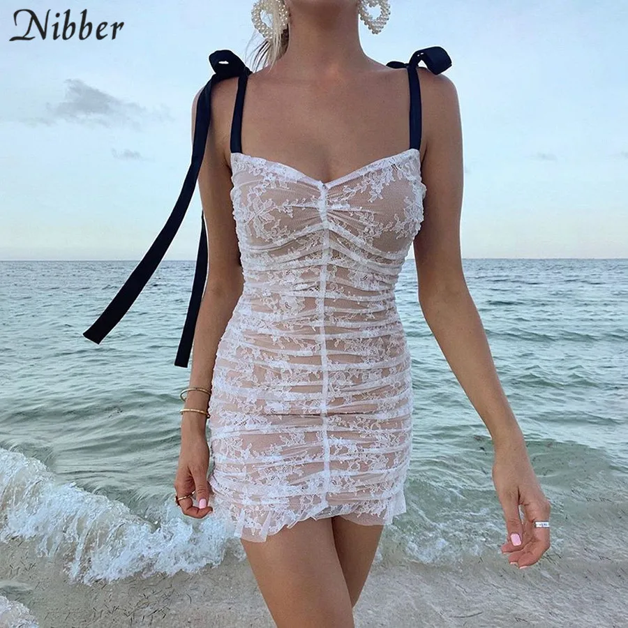 Nibber/осенний пляжный отдых, досуг, Сетчатое платье, женские 2019элегантные вечерние клубные платья, облегающее мини-платье, mujer, белое тонкое мягкое платье