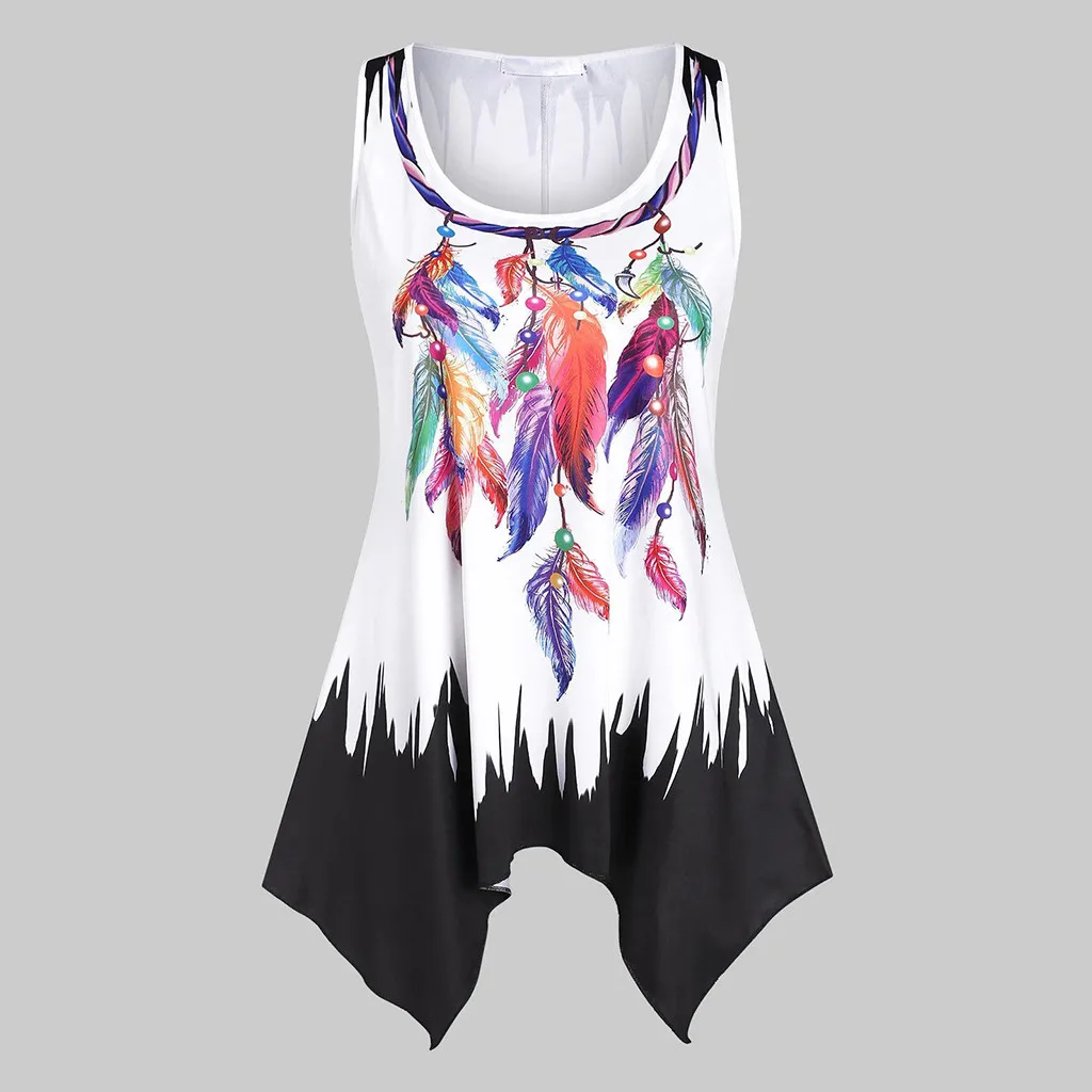 Женская летняя футболка без рукавов с уникальным принтом и круглым вырезом |