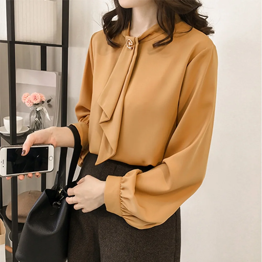 

Fashion Summer Women Loose Casual Chiffon Sweet Solid Color Lantern Sleeve Stand Collar Bottoming Shirts