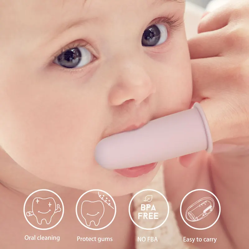 Cepillo de dientes de dedo suave para beb&eacute;, masaje claro, silicona suave, Limpieza de dientes de goma-3