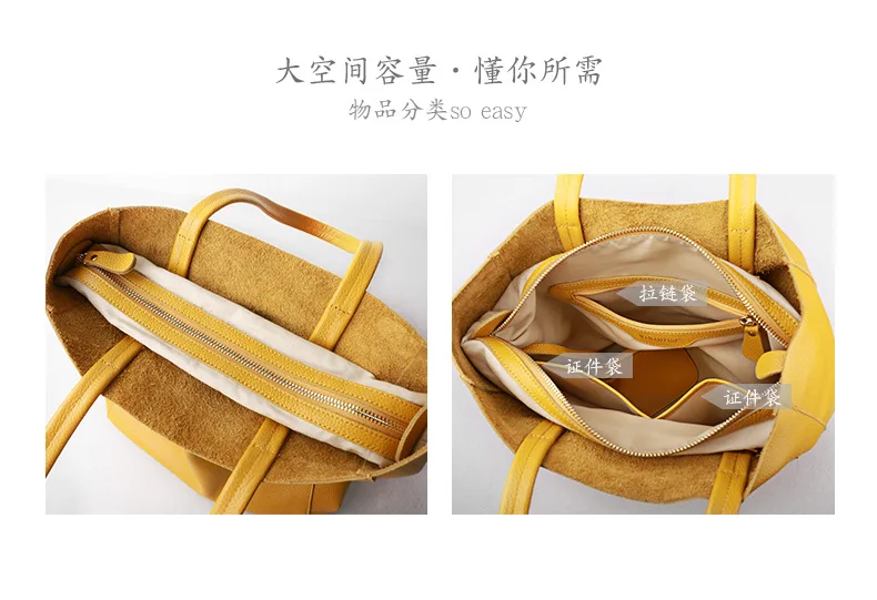 

Women Luxury Bag Casual Tote Female Lemon Yellow Fashion Shoulder Handbag Lady Cowhide Genuine Leather Shoulder Shopping Bag