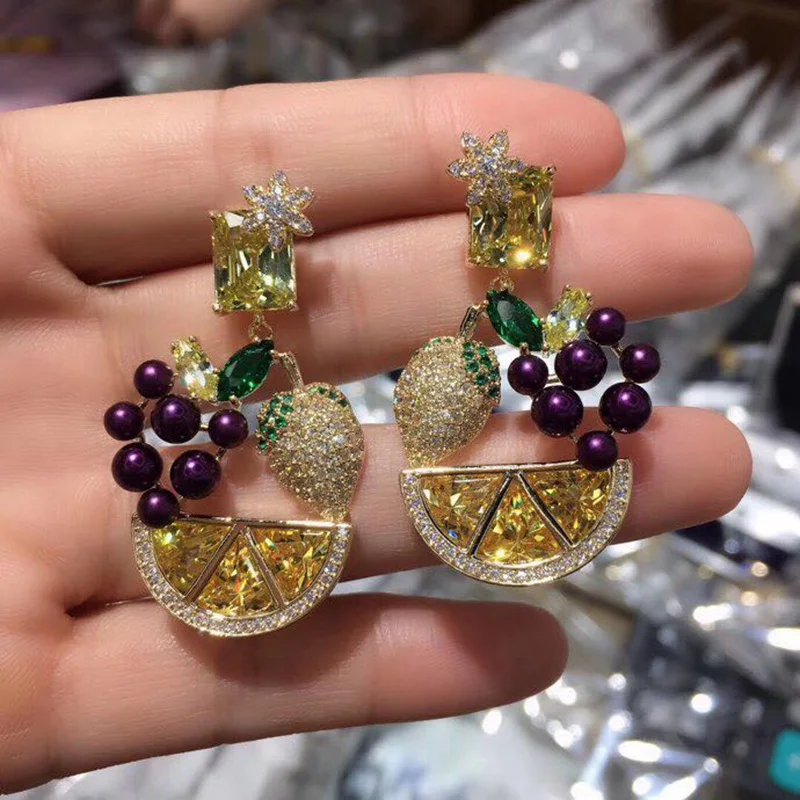 Женские серьги подвески с фруктами из стерлингового серебра 925 пробы