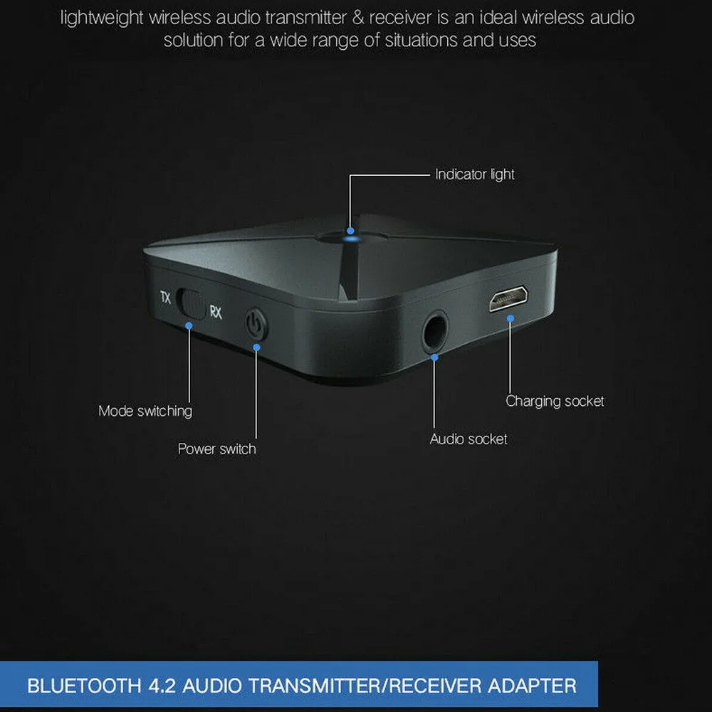 

33ft 2 In 1 Wireless Bluetooth 4.2 Audio Transmitter/Receiver Adapter Laptop HIFI Music/Adapter AUX CD Player