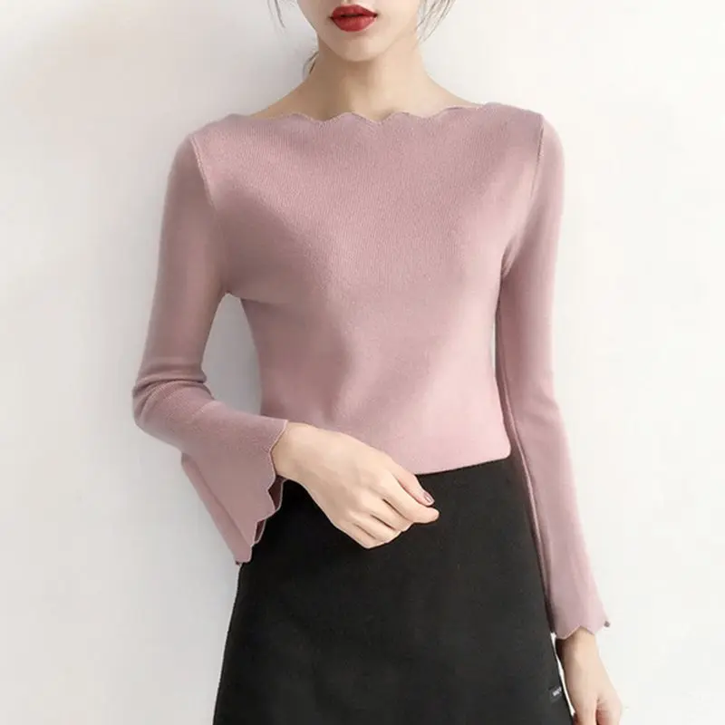 Женский пуловер с длинными рукавами тонкий вязаный свитер в Корейском стиле
