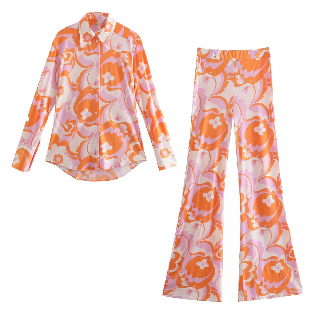 

2021 New Women Two Piece Set Floral Printed Shirt & Trousers Chic Lady Fashion Casual Summer Slim fit Woman Outfits Pants Sets