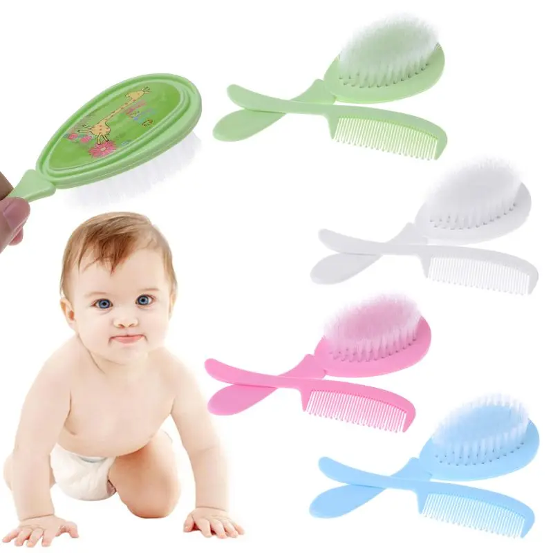 

W3JF 1 Set Baby Comb Brush Nursing Supplies Bathing Washing Hair Soft Bristle Round Tip Safe Head Massage Professional Grooming