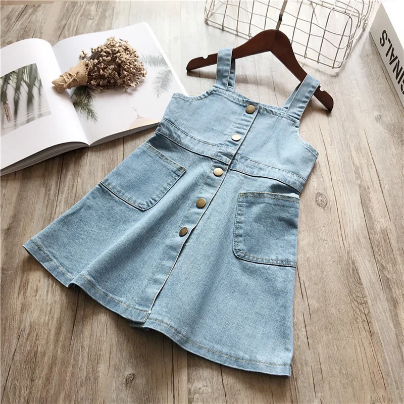 Blue JOYHOPY/Детские платья для маленьких девочек; повседневное джинсовое платье принцессы на бретельках; нарядные вечерние платья; повседневная одежда для девочек - Цвет: Blue