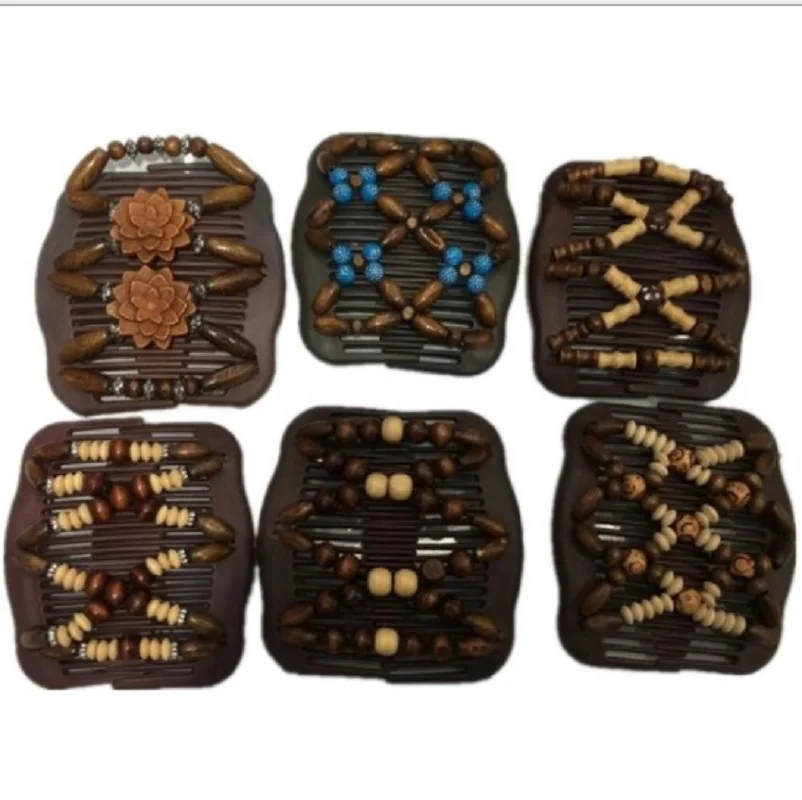 Новинка Ретро стиль двойной отделанный бисером волос Расческа клип эластичность