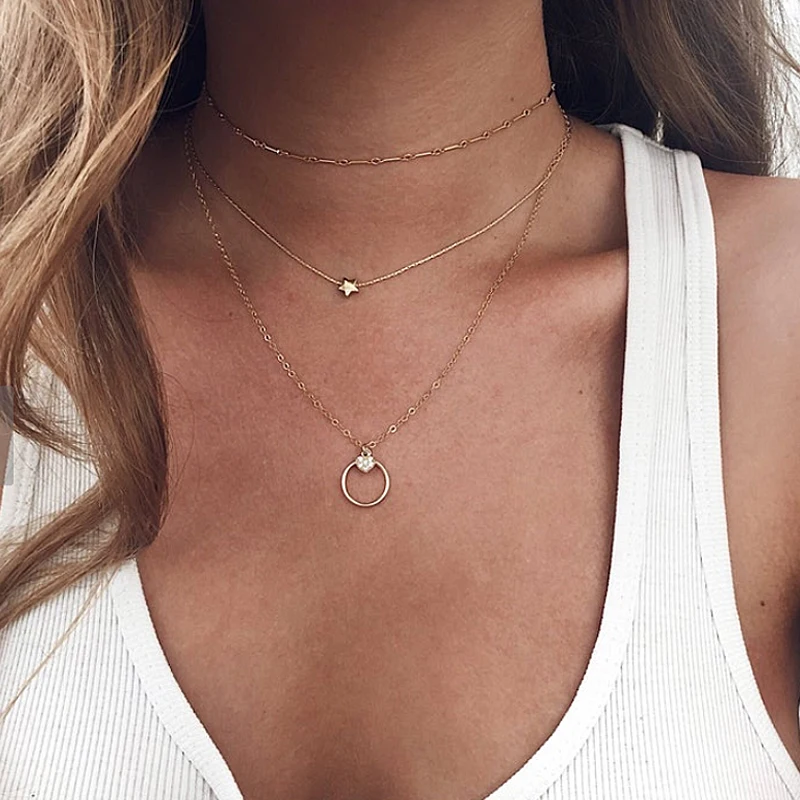 DY5497 IF ME Boho винтажные колье для женщин трехслойные золотые Разноцветные Хрустальные Бусы цепочка с подвеской в виде звезды - Окраска металла: DY5497