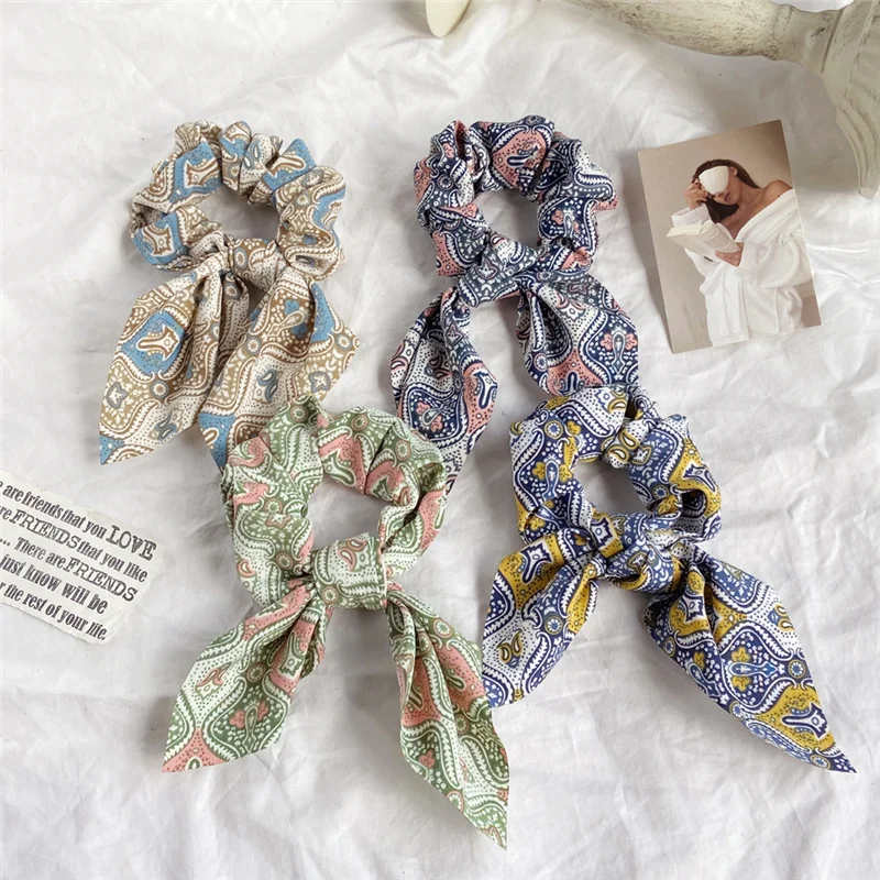 

Fashion Floral Printed Bowknot Hair Scrunchies For Women Ponytail Holder Hair Rope Ties Rubber Bands Hair Accessories Headwear