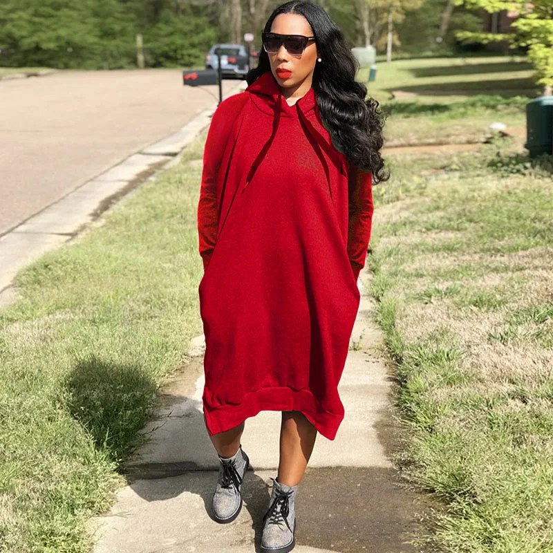 Осенне-зимние повседневные платья с капюшоном для женщин 2021 толстовки длинным