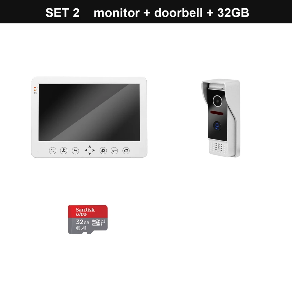 SET 2 with 32G card HomeFong видеодомофон дверной звонок 1200TVL IR для HD монитора камеры с поддержкой карт памяти 16G разблокировка CCTV videocitofono 10 pollici - Цвет: SET 2 with 32G card