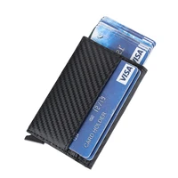 rfid blocking slim mens credit card holder minimalist carbon fiber genuine leather aluminium smart wallet with elastic band