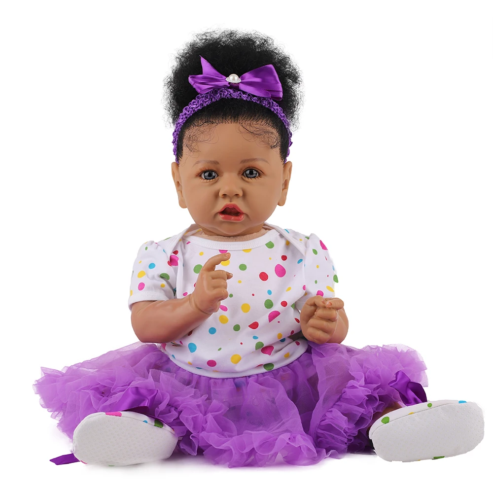 

New 23" Real Silicone Doll Black Skin Fashion Bebe Reborn For Kids Gift Best Playmates Toys For Girls