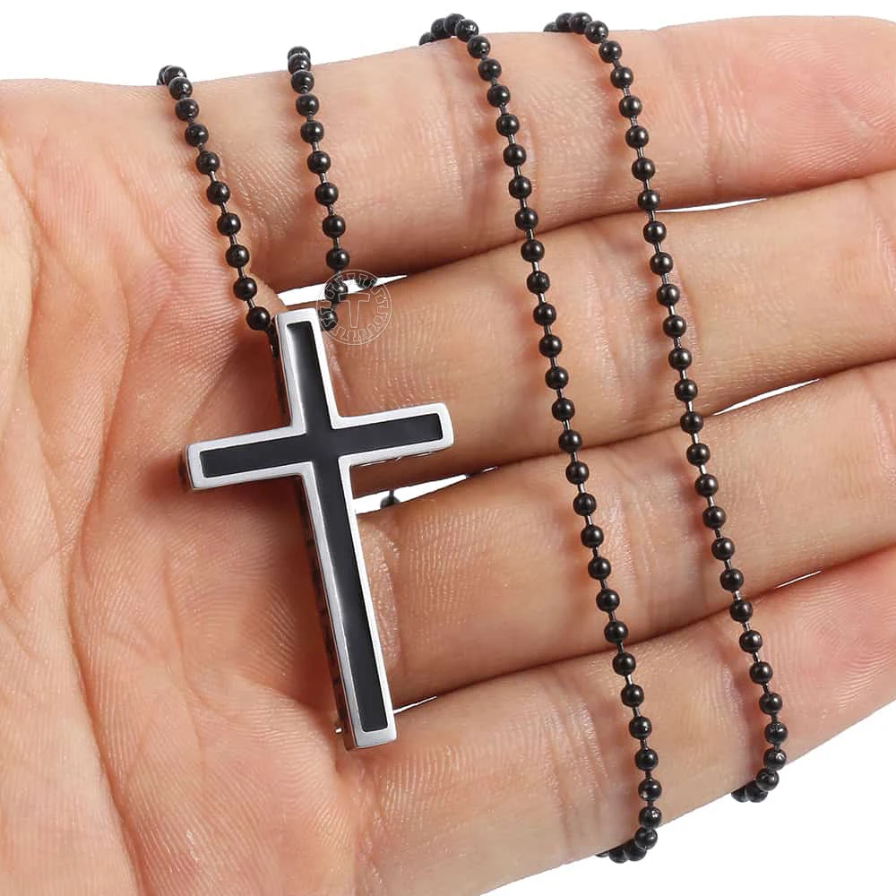 Модное серебряное ожерелье из нержавеющей стали с маленьким крестом черная