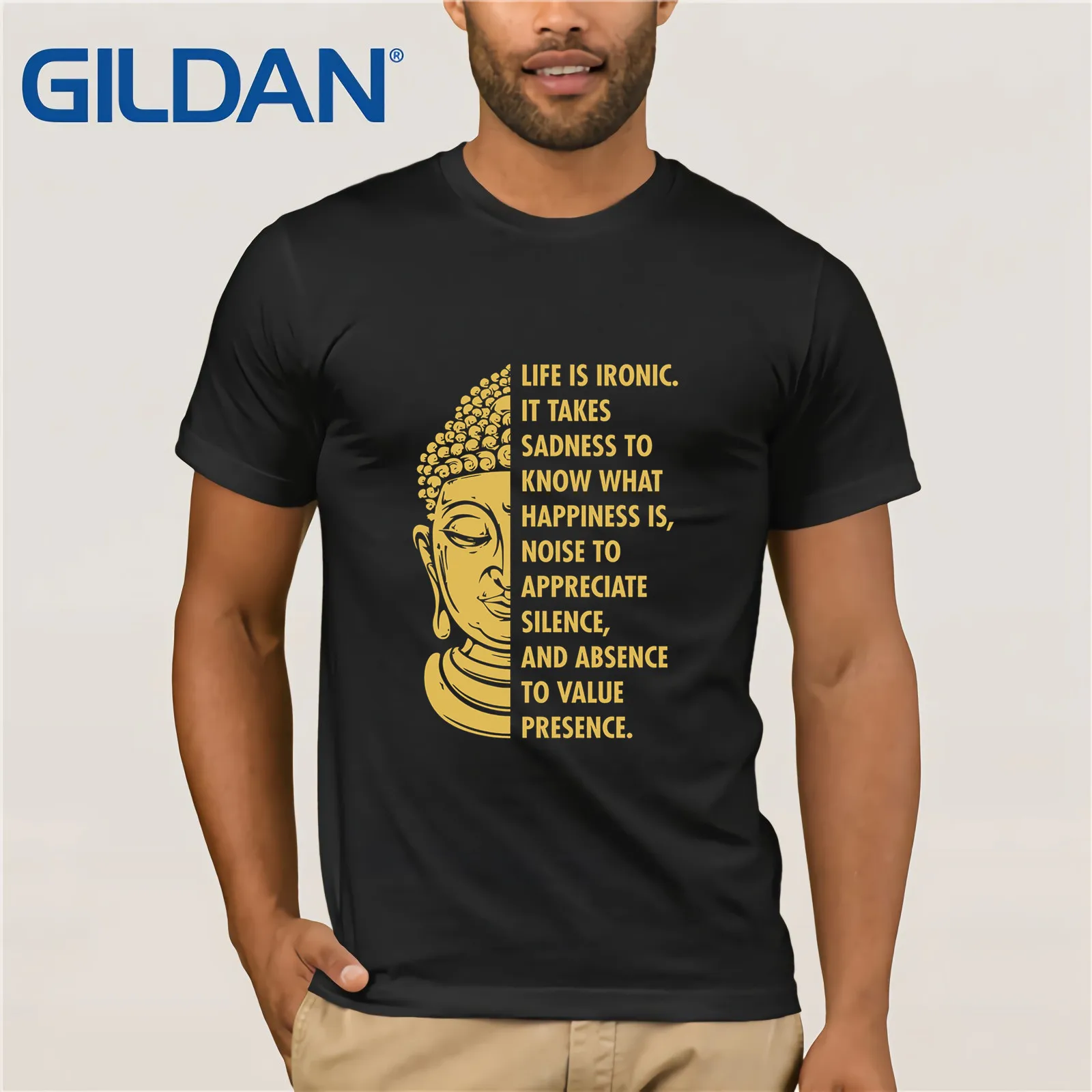 Будда Буддизм жизнь Ироничная печаль к счастье футболка Летняя мода Мужская с