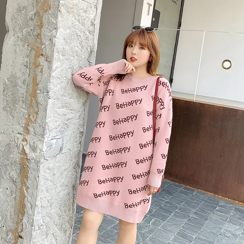 Вязаное женское платье большого размера длинная секция зима 2019 новинка большой