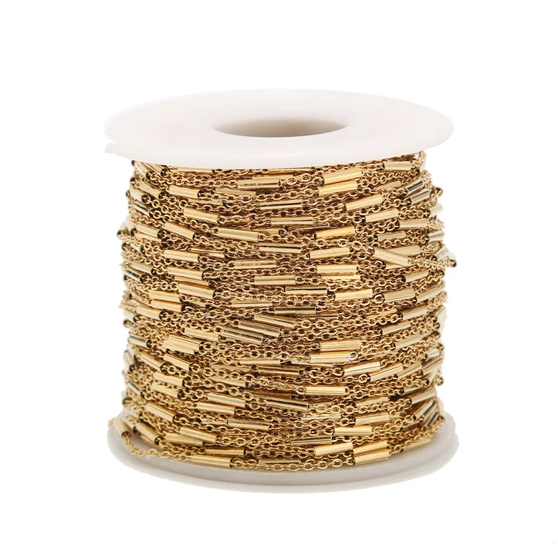 

1Meter 2mm Width Round Tube Handmade Chains Gold Tone Stainless Steel Link Chain Findings For DIY Women Necklace Bracelet Making