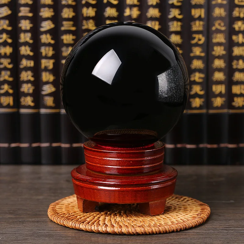 

40-200mm +Stand Natural Black Obsidian Sphere Large Crystal Ball Healing Stone+pedestal