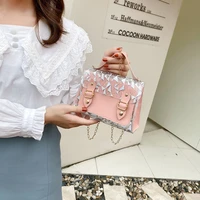 2022 new bag transparent printed double pin buckle magnetic buckle chain small square bag portable single shoulder diagonal span