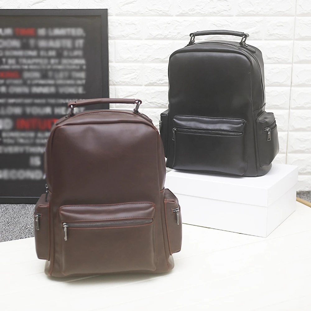 Men's/women's PU leather backpack 14.1 inch notebook vintage college travel bag large capacity for macbook air | Электроника