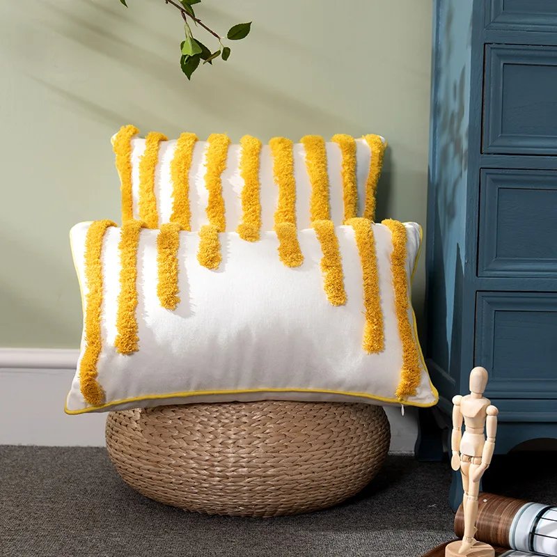 

Moroccan Striped Pillowcase White Black Grey Cushion Cover Tufted Waist Pillow Case 30x50cm/45x45cm Home Decoration Accessories