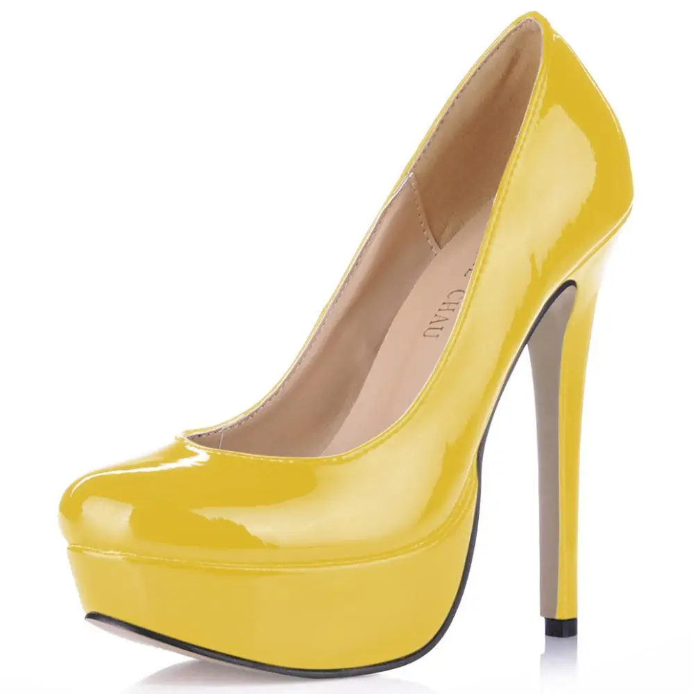 Лакированные вечерние круглый носок на платформе женские туфли-лодочки