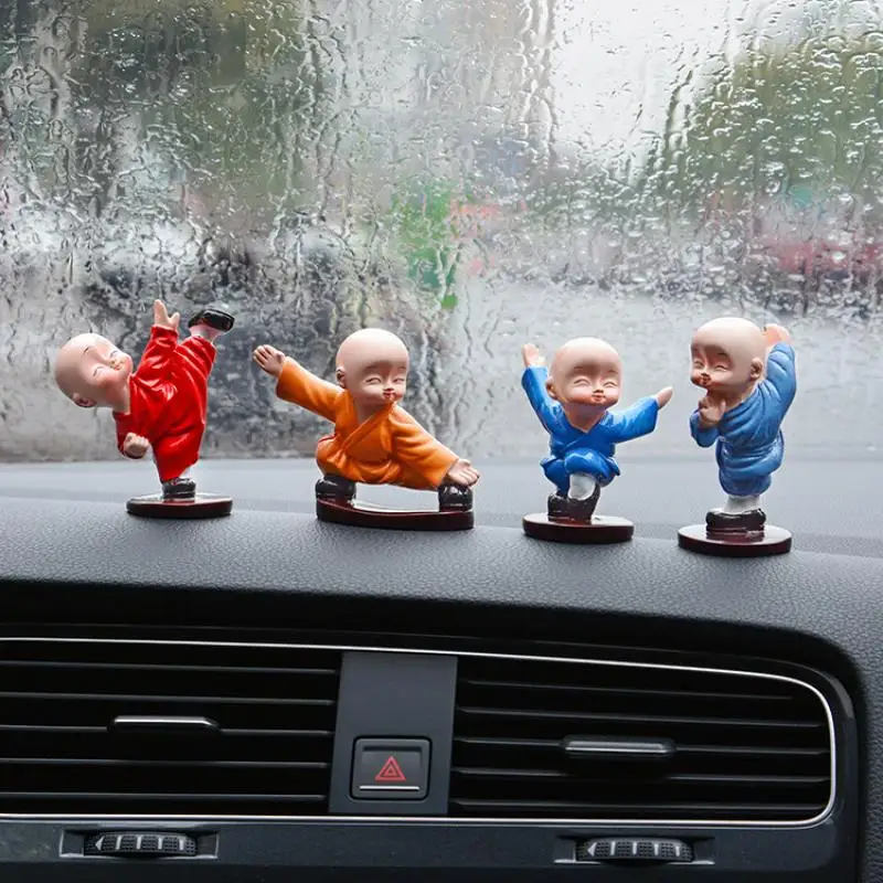 

4Pcs Caiyi Kungfu Four Little Monks Car Decorations Little Novice Monks Resin Crafts Sculptures Home Figurines Toys