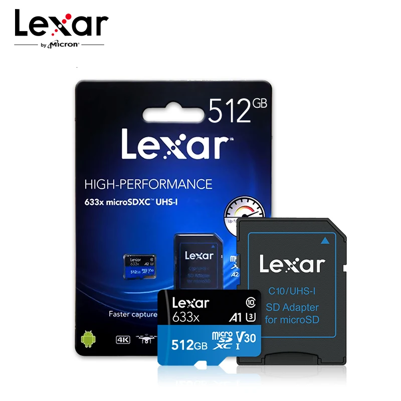 Lexar Micro SD карта 128 ГБ 633x256 Гб памяти 512 Высокая скорость до макс. 95 м/с 64 класс 10 TF 32
