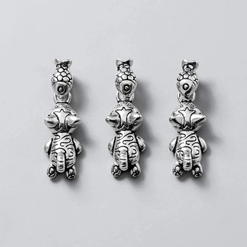 925 пробы серебро Забавный дизайн принт Кот рыбка Подвески DIY набор ювелирной