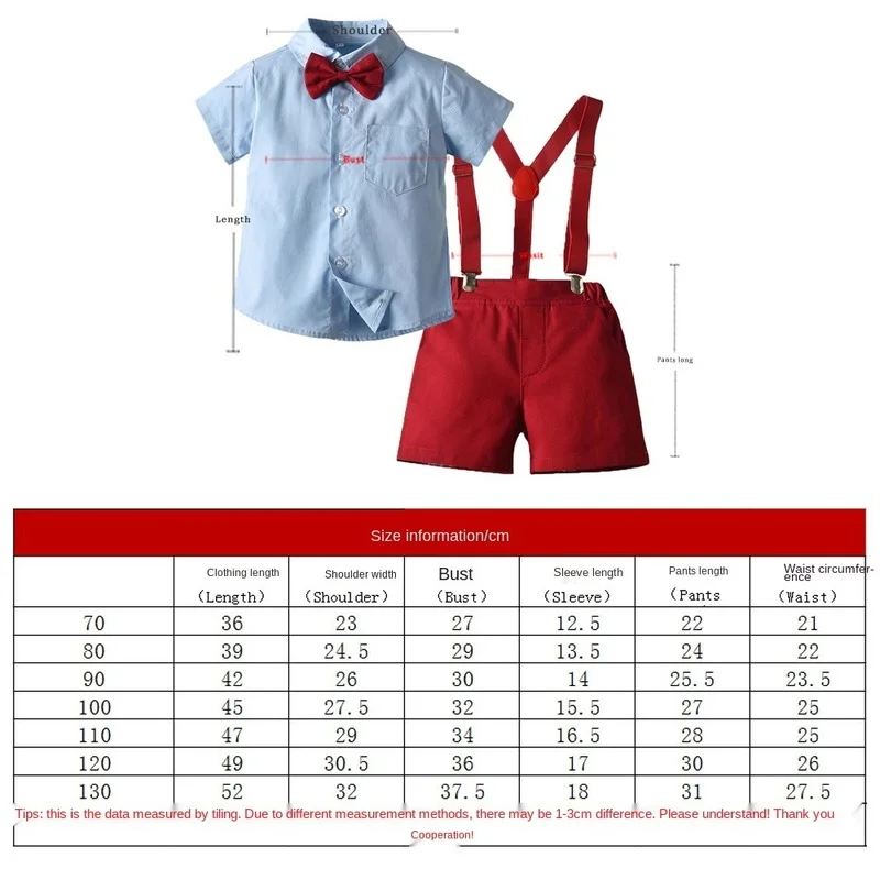 

2021New children's summer clothes Boys red suspender shorts + short-sleeved shirts Boys summer cotton casual suits British style