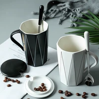 creative european simple individual ceramic coffee mug with large capacity students office household cup with lid scoop