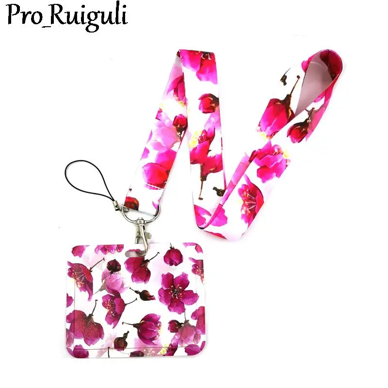 

Red Flowers Anime Lanyard Badge Holder ID Card Lanyards Mobile Phone Rope Key Lanyard Neck Straps Keychain Key Ring