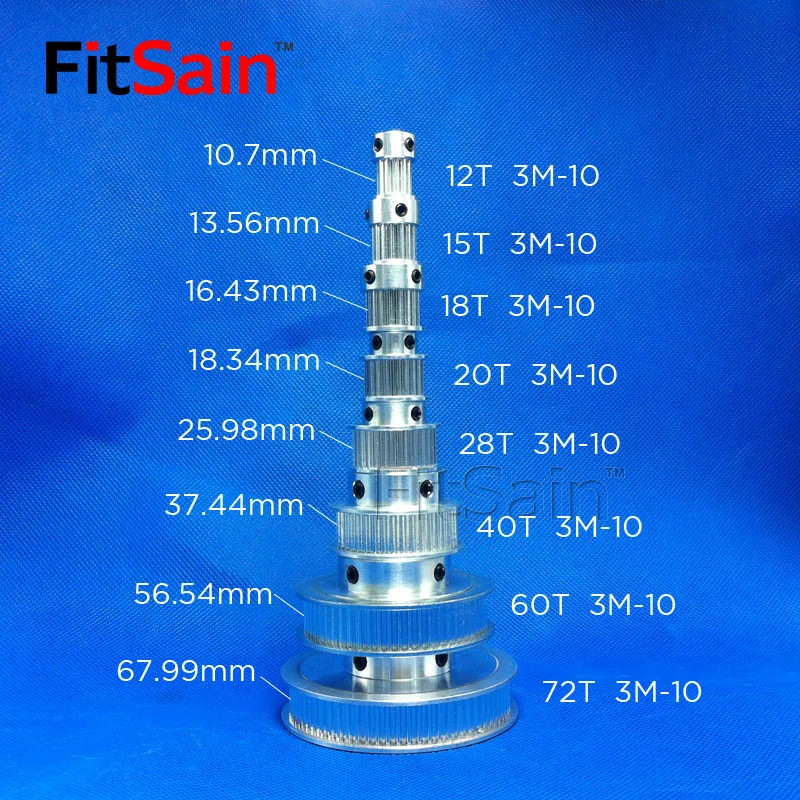 Фото Синхронное колесо FitSain-3M 12T, ширина 10 мм, отверстие для шкива из алюминиевого сплава 5/1/6/6/8 мм №3