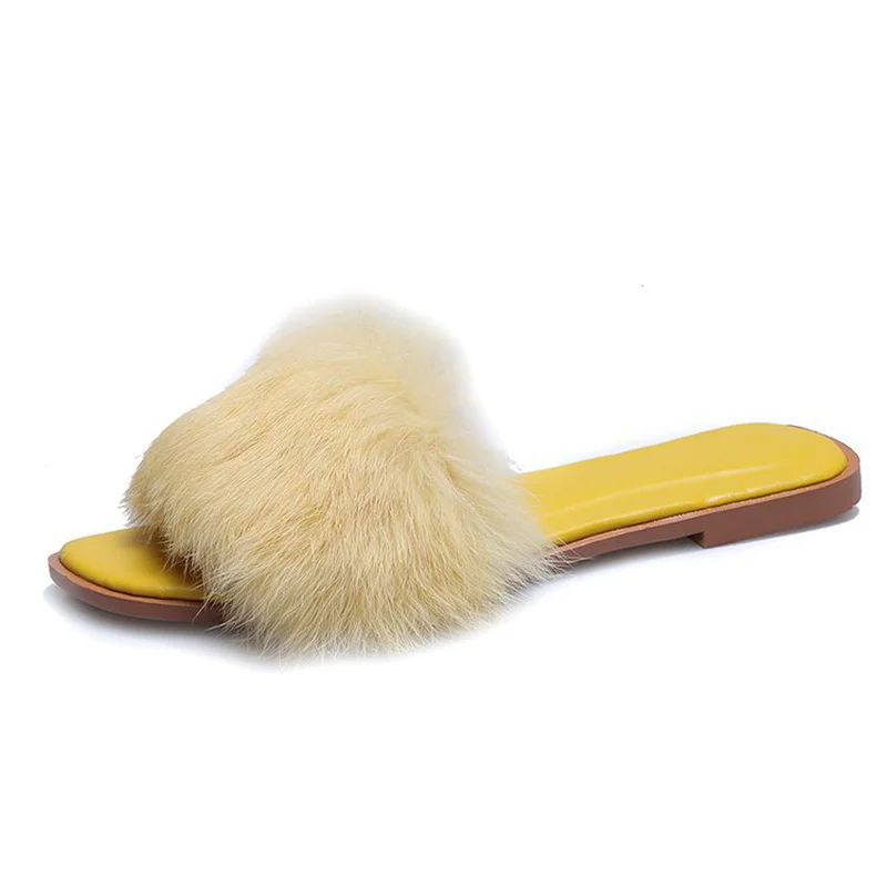 

100% Rabbit Fur Slippers Ladies Real Fur Slippers Ladies Cute Sandals