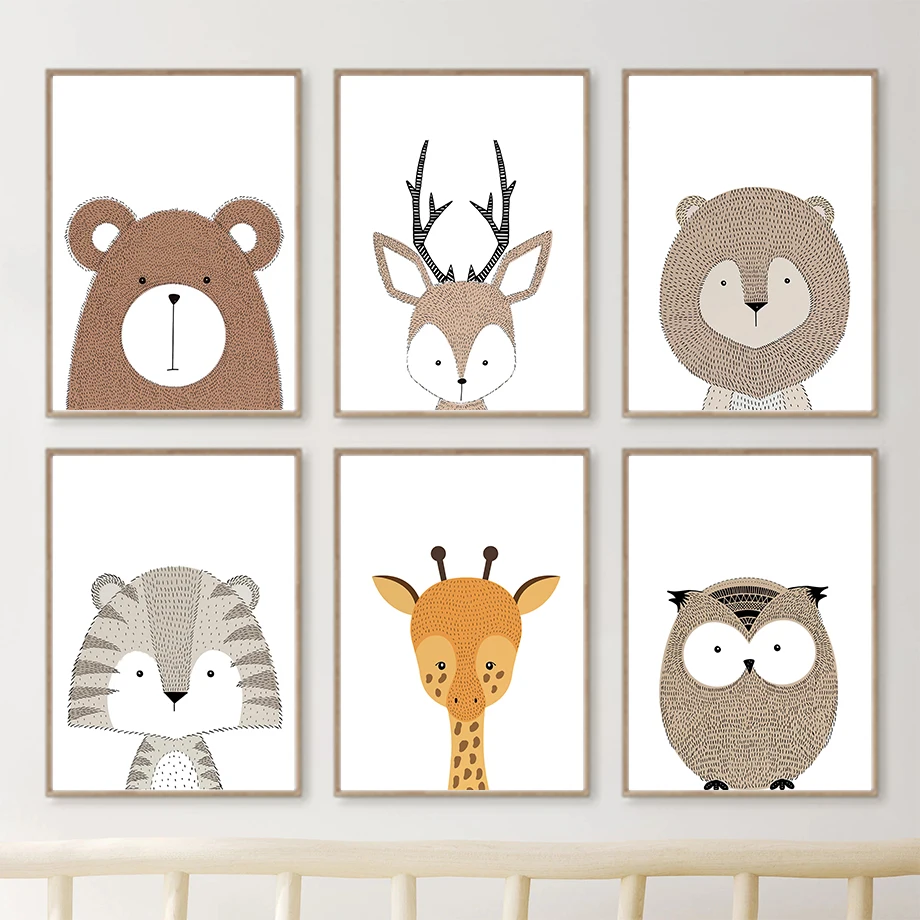 

Cute Lion Tiger Fox Bear Owl Elephant Wall Art Canvas Painting Nordic Posters And Prints Cartoon Wall Pictures Kids Room Decor