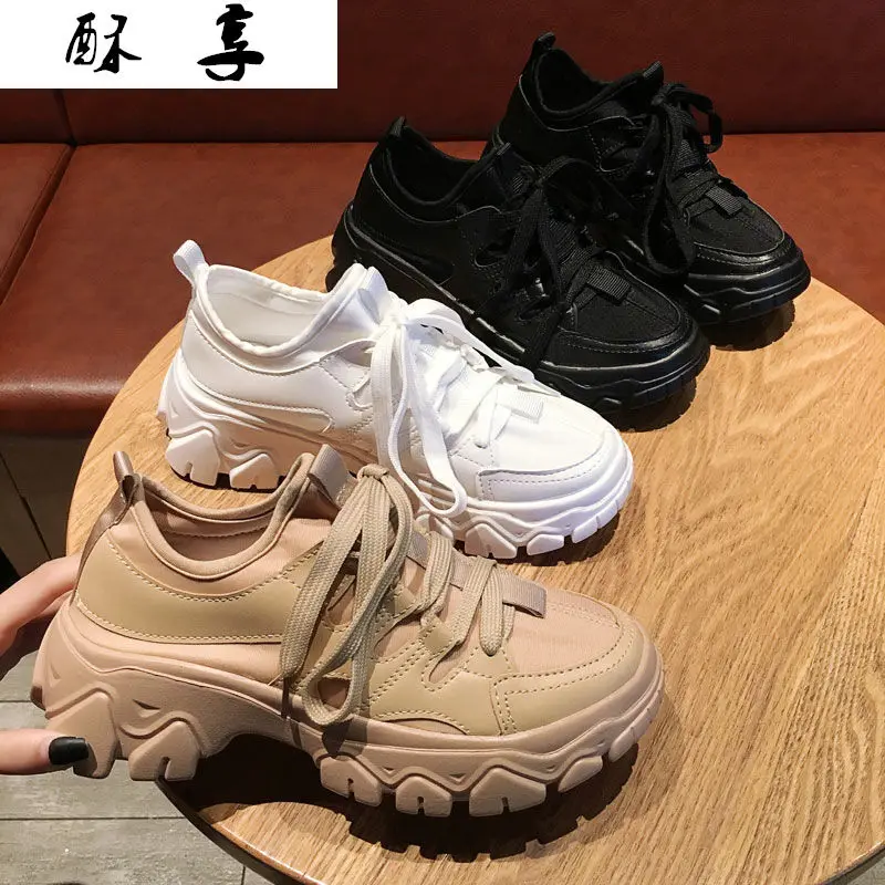 

Spring Women Sneakers 2021 New Fashion Comfortable Women's Vulcanized Shoes Lace-Up Round Head Platform White Women Causal Shoes
