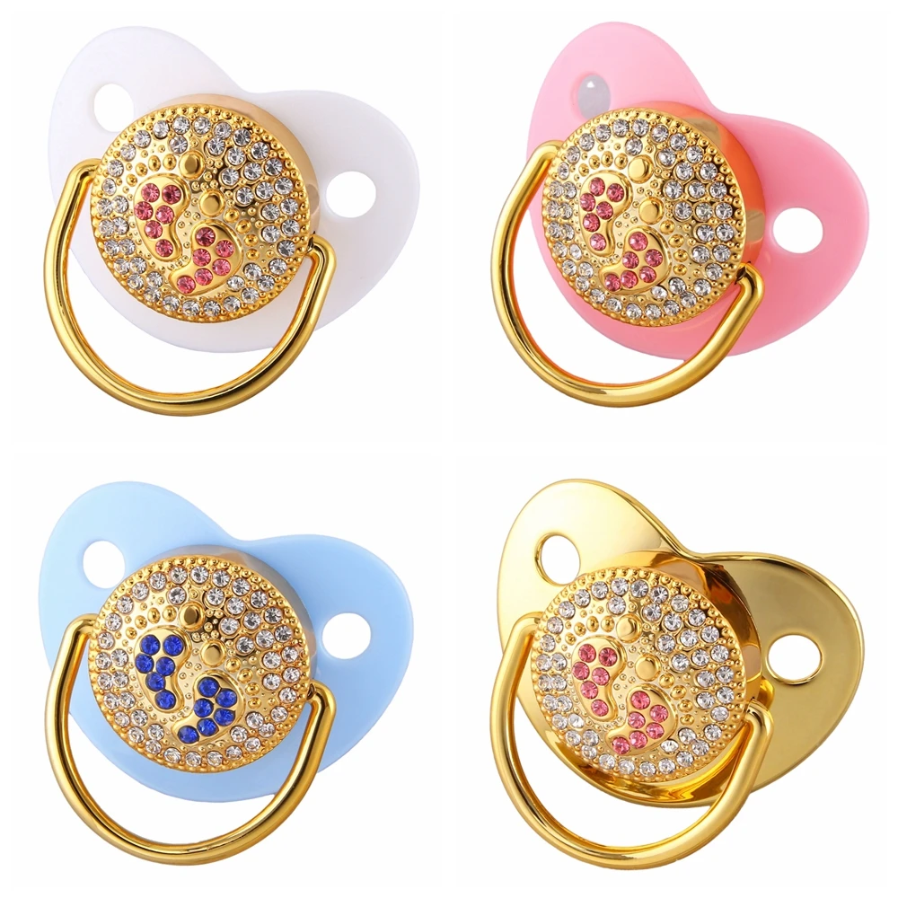 

Luxury Bling Rhinestone Gold Baby Pacifier Newborn Infant Silicone Orthodontic Nipple Sleep Soother 0-12 Months