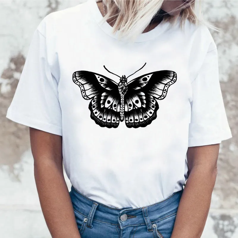 

Women T-Shirts Butterfly Printing Harajuku Ullzang 90s Tops Femme Shirt Harry Styles Graphic Casual Cartoon Ladies Tee Clothing