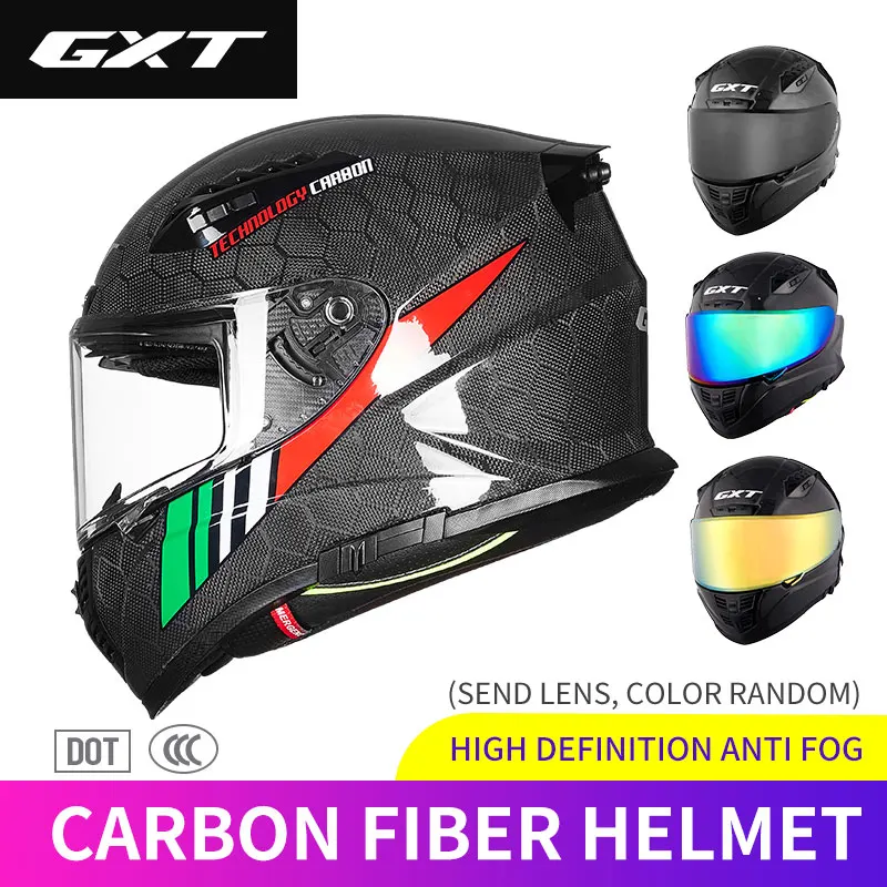 

GXT carbon fiber motorcycle helmet double lens snake pattern MOTO full helmet men and women four seasons DOT certification 602
