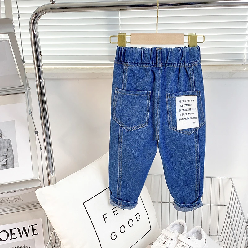 

Джинсы для мальчиков на весну и осень, классические синие штаны, детские джинсовые брюки, повседневные брюки для маленьких мальчиков 2-6 лет